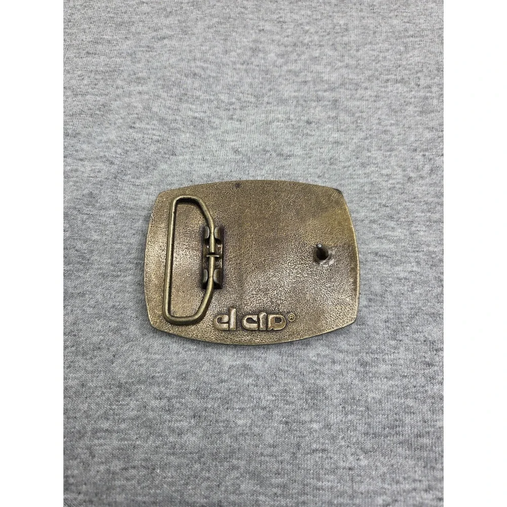 Vintage Initials CJB El Cid Solid Brass Leather Embossed Belt Buckle Western